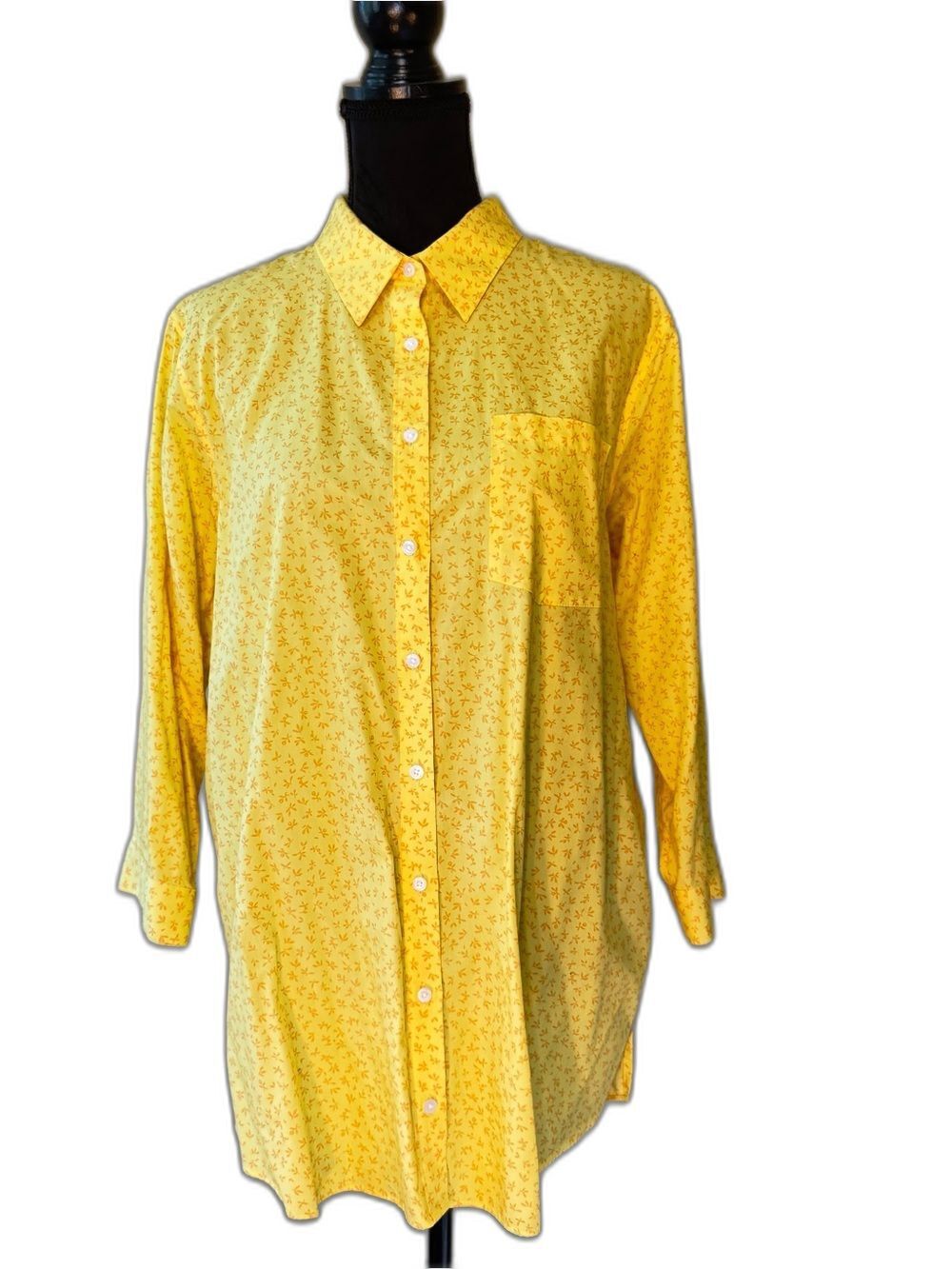 Lands End Women's Size 18 Yellow 3/4 Sleeve Button Down Shirt Supima Cotton